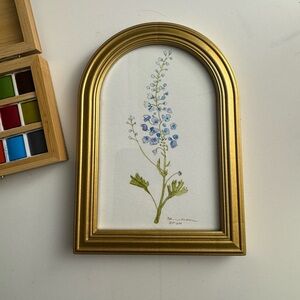 Hand painted Watercolor Botanical Art with gold frame